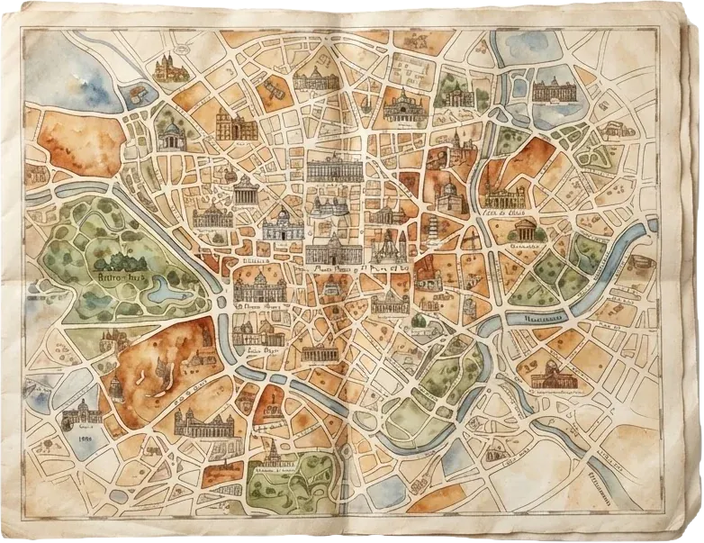 Mapa ilustrado en acuarela de Madrid